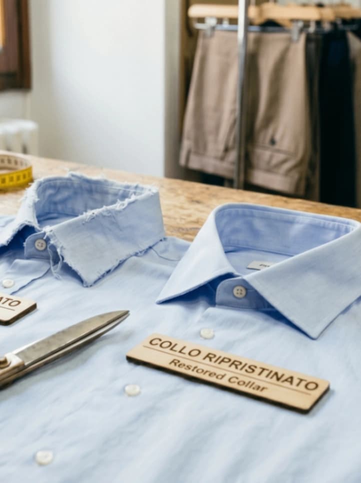 Girare collo camicie, invertire tessuto rovinato, ripristino collo camicia 1